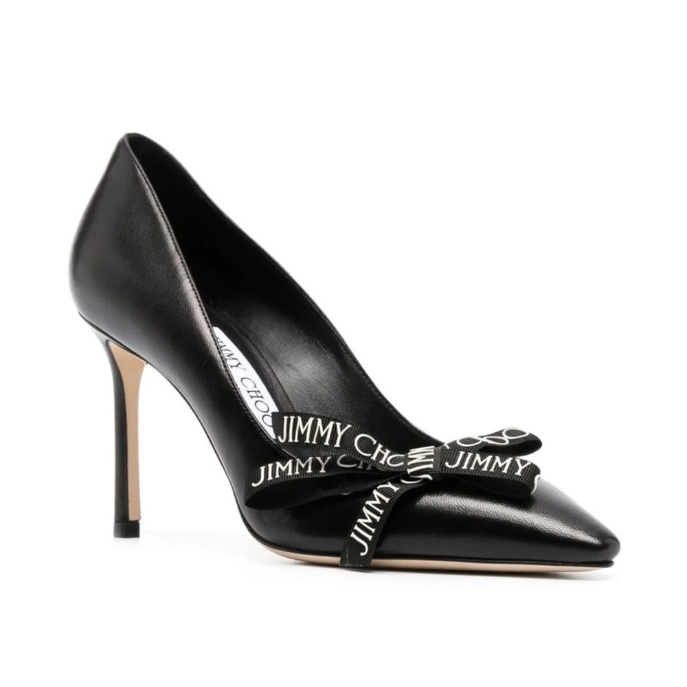 JIMMY CHOO Romy 85 Leather Pumps With Bow Detailing - Black